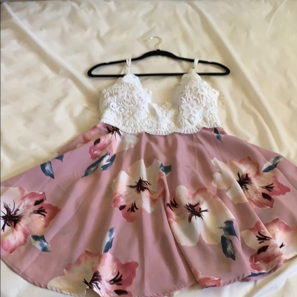 Lace and pink floral dress